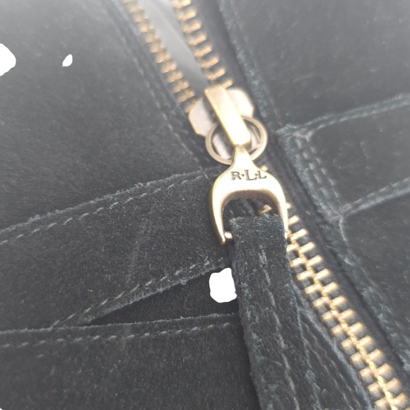 Ralph Lauren RLL Black Suede Block Heel Ankle Boots Gilda 8B Y2K Moto Strap - Picture 8 of 13